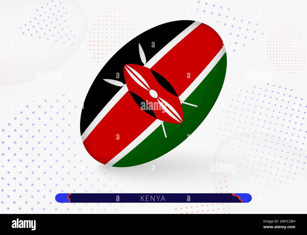Rugby ball with the flag of Kenya on it. Equipment for rugby team of Kenya. Vector sport illustration. Stock Vector