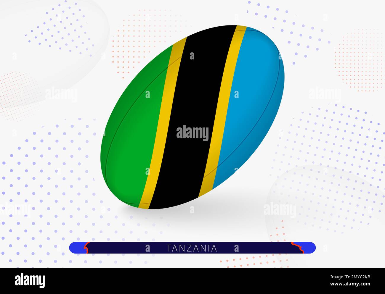 Rugby ball with the flag of Tanzania on it. Equipment for rugby team of Tanzania. Vector sport illustration. Stock Vector