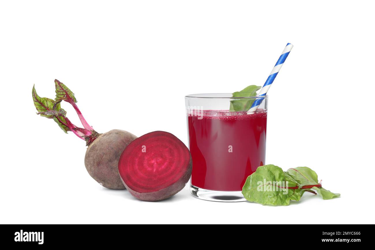 Freshly made beet juice isolated on white Stock Photo