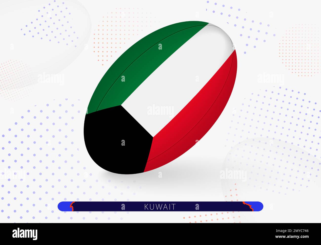 Rugby ball with the flag of Kuwait on it. Equipment for rugby team of Kuwait. Vector sport