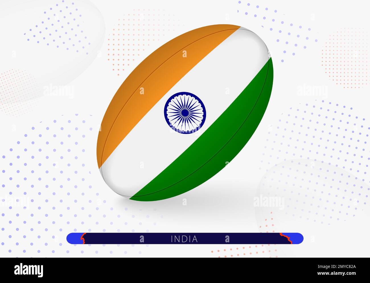 Rugby ball with the flag of India on it. Equipment for rugby team of