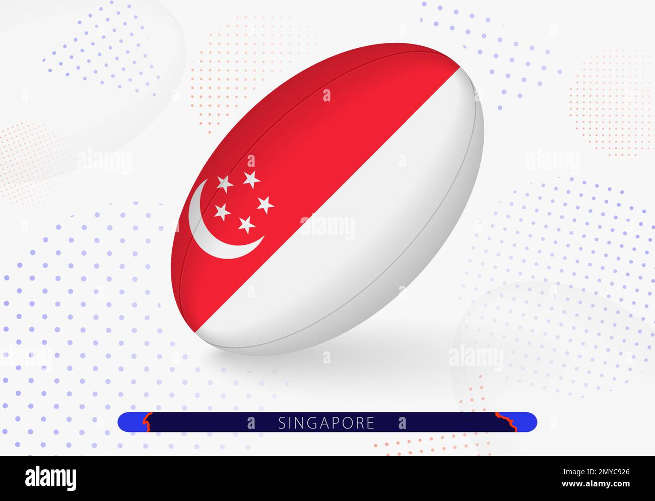 Rugby ball with the flag of Singapore on it. Equipment for rugby team of Singapore. Vector sport