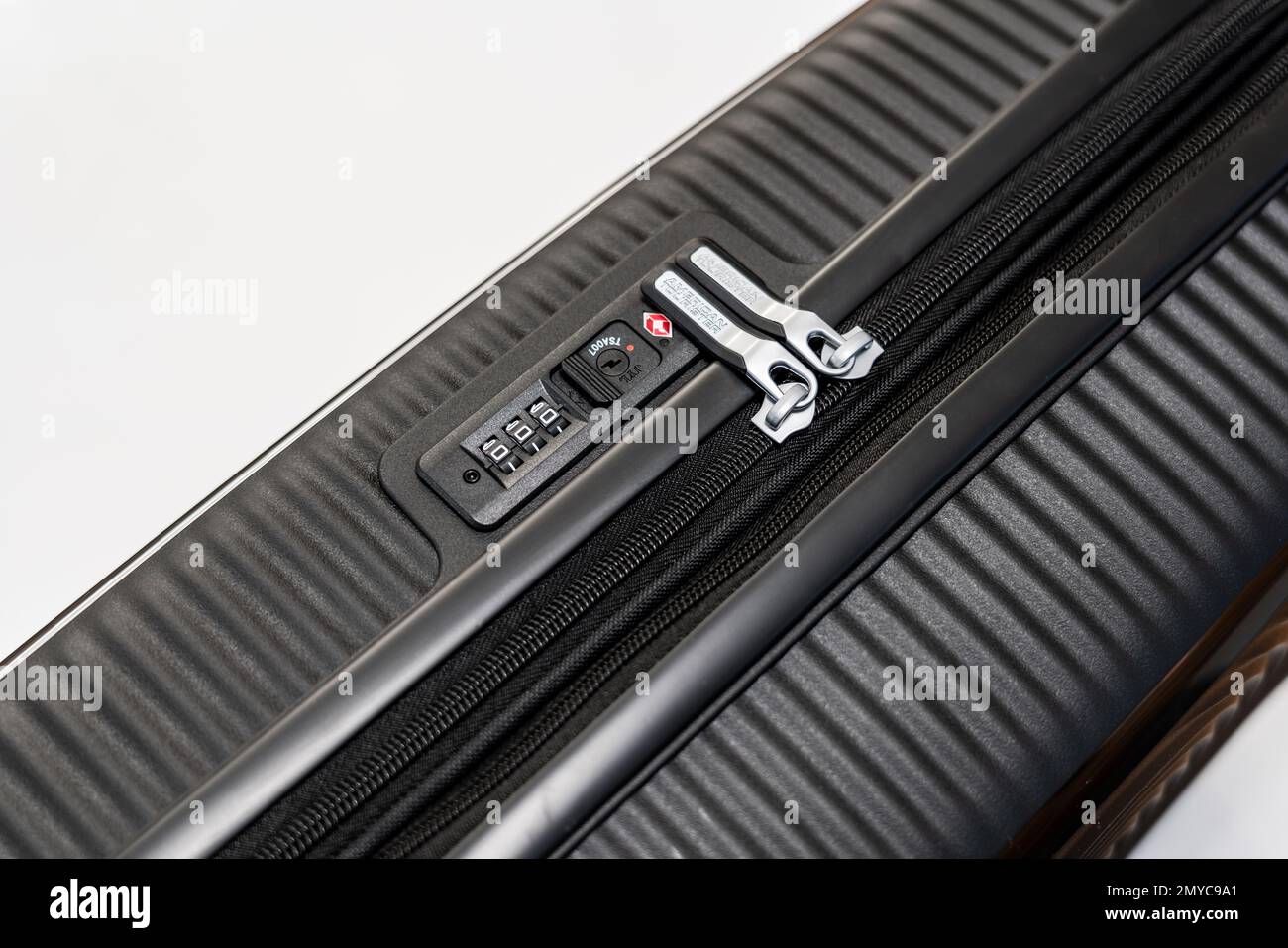 Novi Sad, Serbia 29 January, 2023 Closeup of American tourister