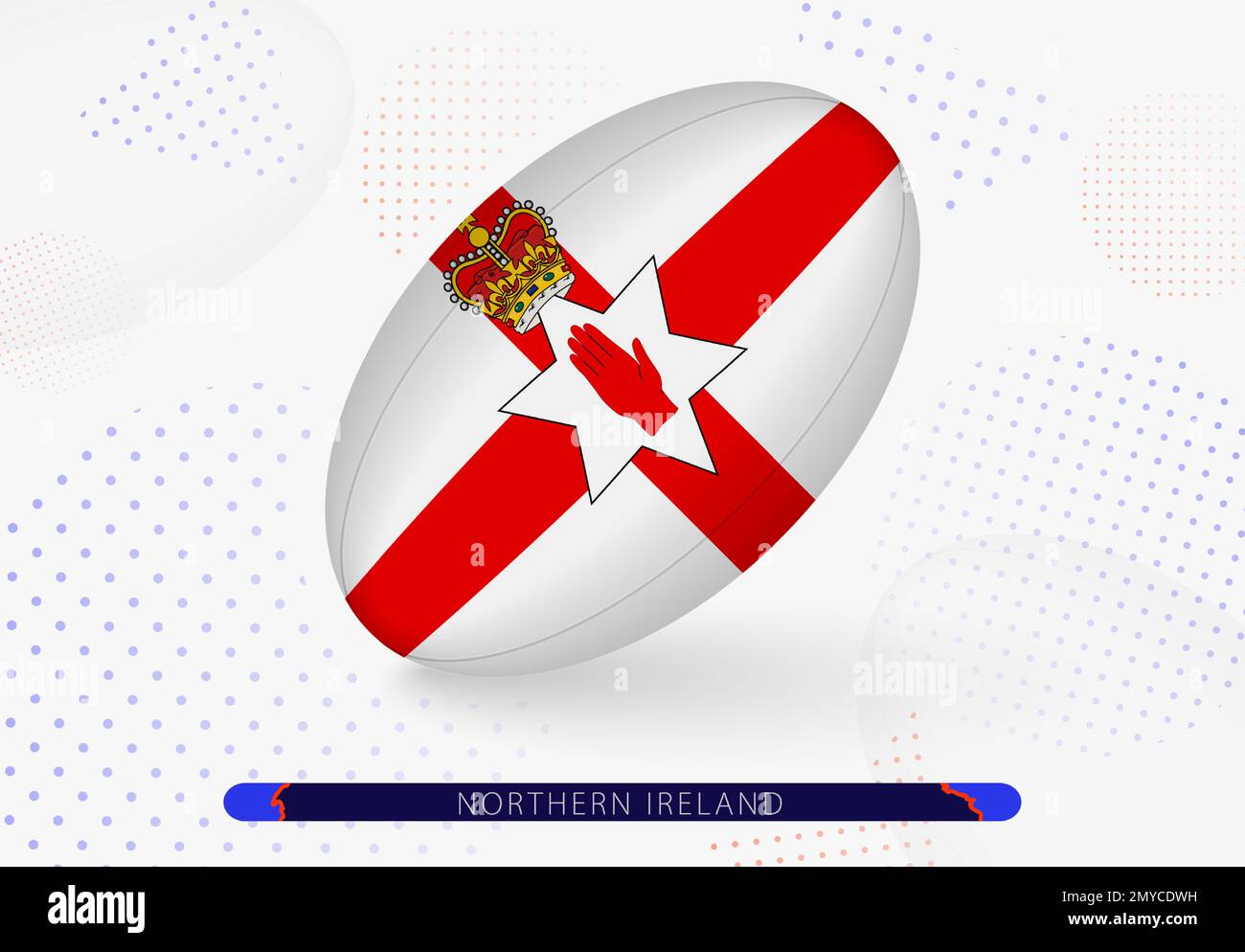 Rugby ball with the flag of Northern Ireland on it. Equipment for rugby