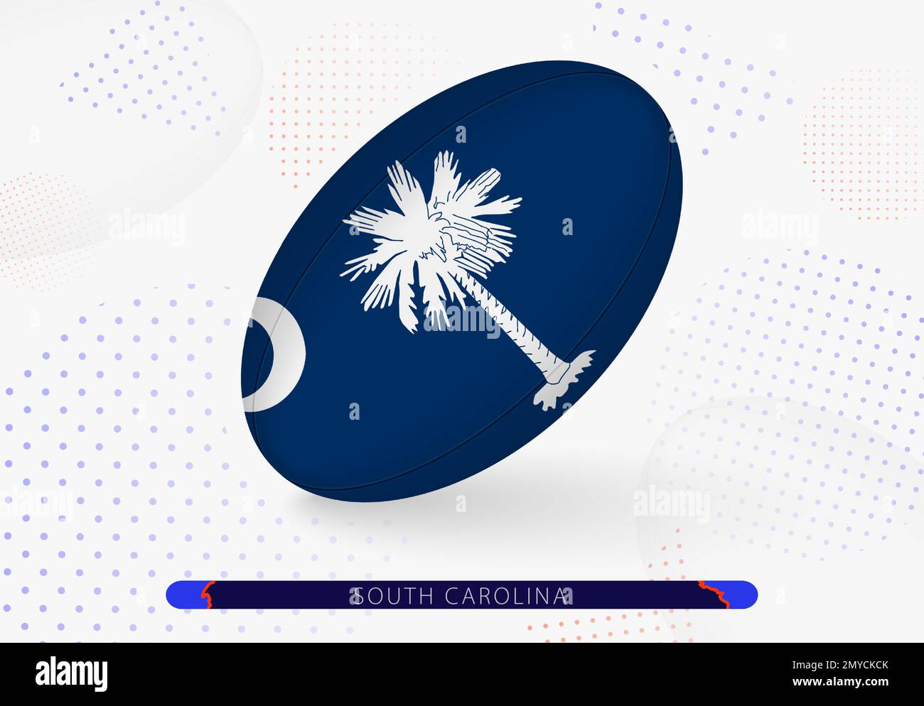 Rugby ball with the flag of South Carolina on it. Equipment for rugby team of South Carolina. Vector sport illustration. Stock Vector