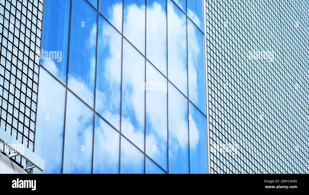 Abstract fragment of contemporary architecture, walls made of glass and