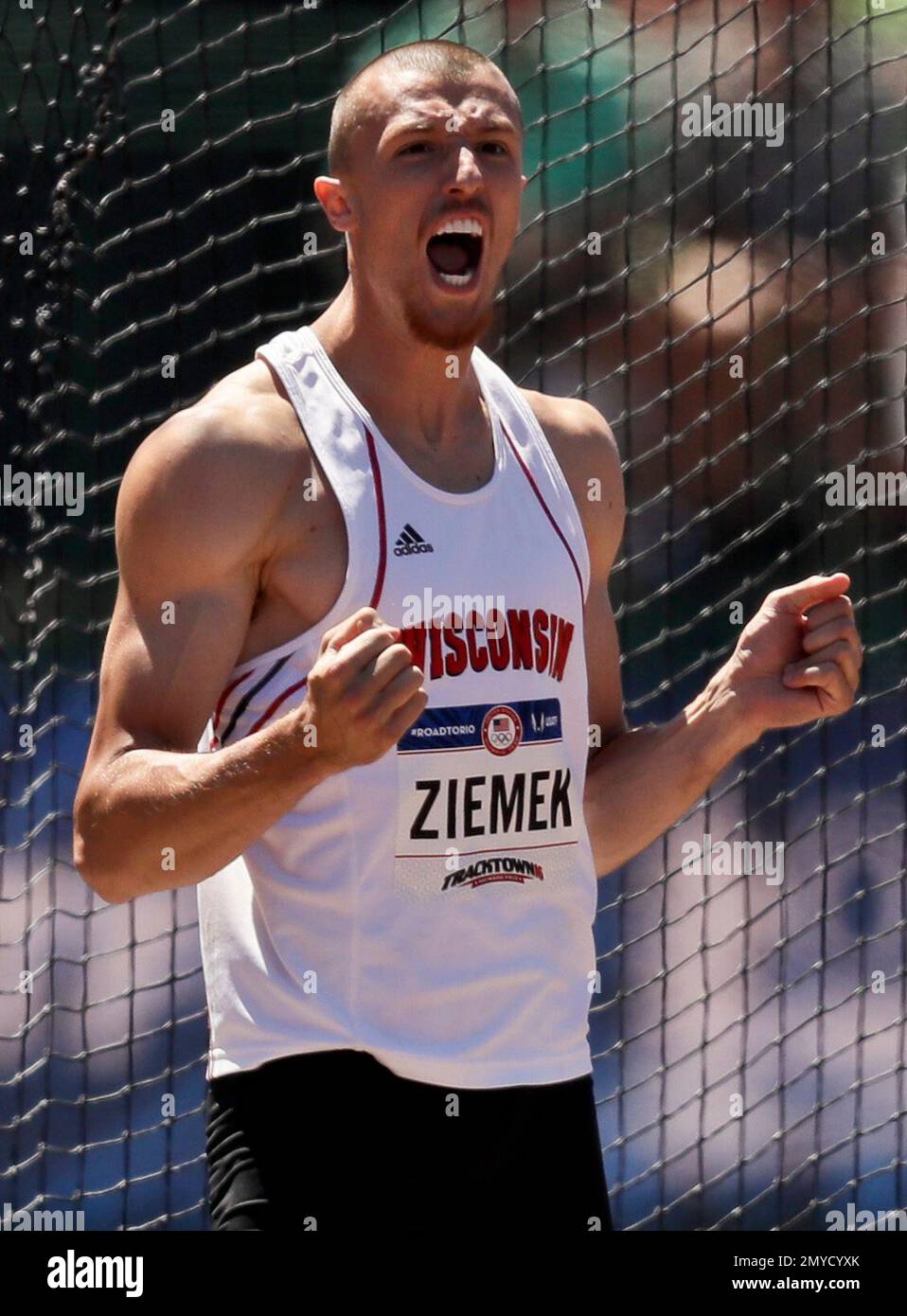 Zach Ziemek reacts during the decathlon discus at the U.S. Olympic