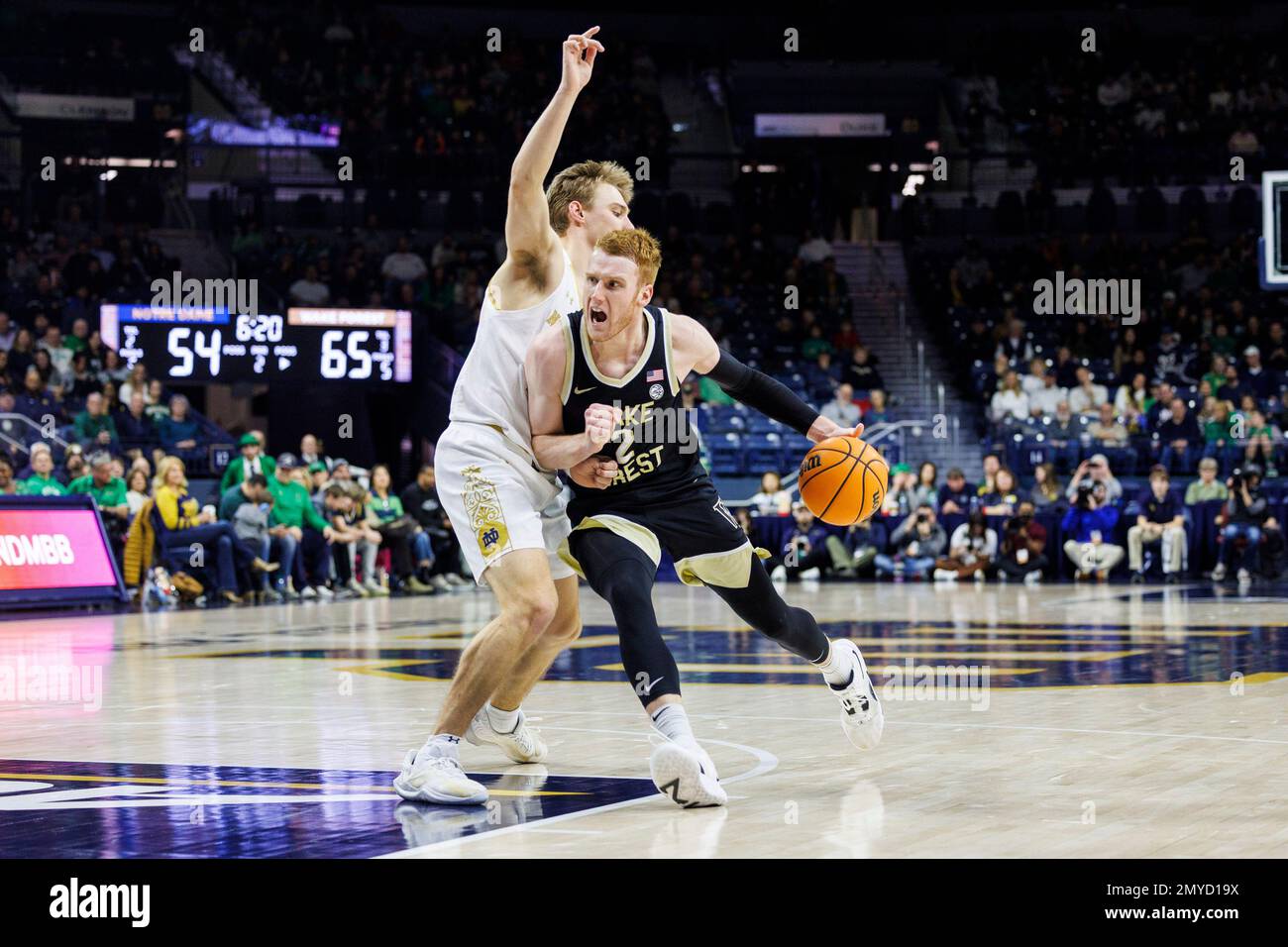 South Bend, Indiana, USA. 04th Feb, 2023. Wake Forest guard Cameron Hildreth (2) drives to the