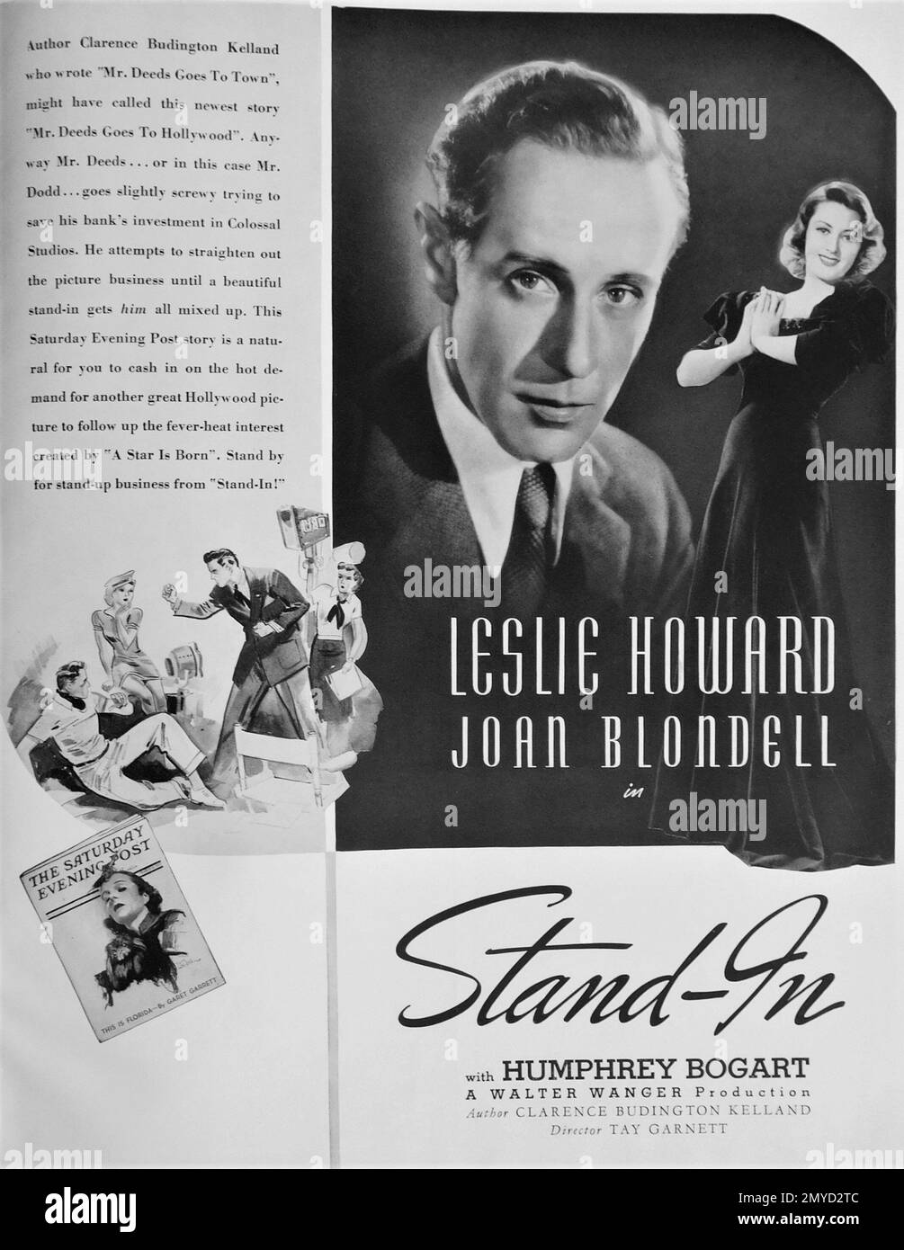 Promotional Artwork for LESLIE HOWARD JOAN BLONDELL and HUMPHREY BOGART in STAND-IN director TAY GARNETT novel Clarence Budington Kelland from the United Artists Campaign Year Book for Exhibitors for 1937 - 1938 Stock Photo