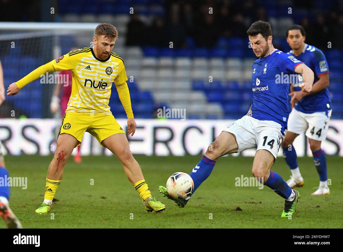 during the Vanarama National League match between Oldham Athletic and  Altrincham at Boundary Park, Oldham on Friday 7th April 2023. (Photo: Eddie  Garvey