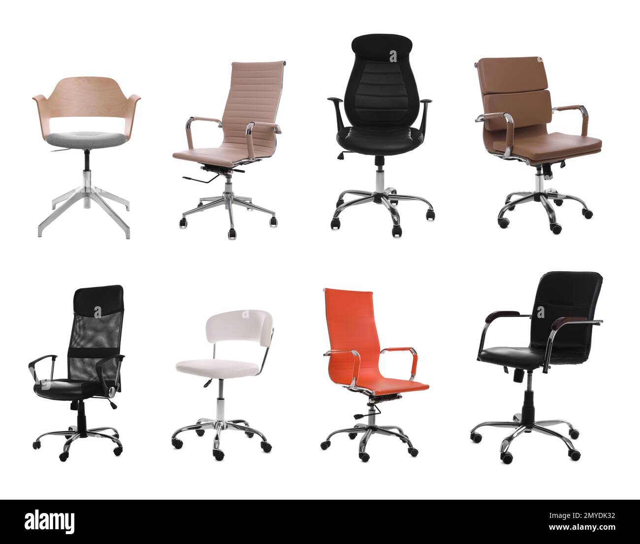 Set of different office chairs on white background Stock Photo Alamy