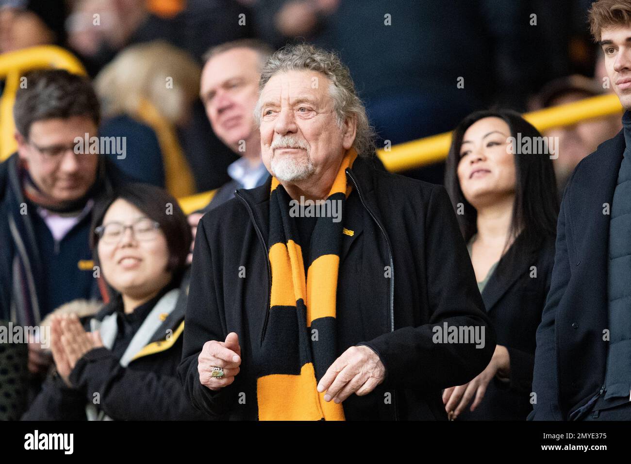 Singer Robert Plant in the stands before the Premier League match between  Wolverhampton Wanderers and Liverpool at Molineux, Wolverhampton on  Saturday 4th February 2023. (Photo: Gustavo Pantano | MI News) Credit: MI
