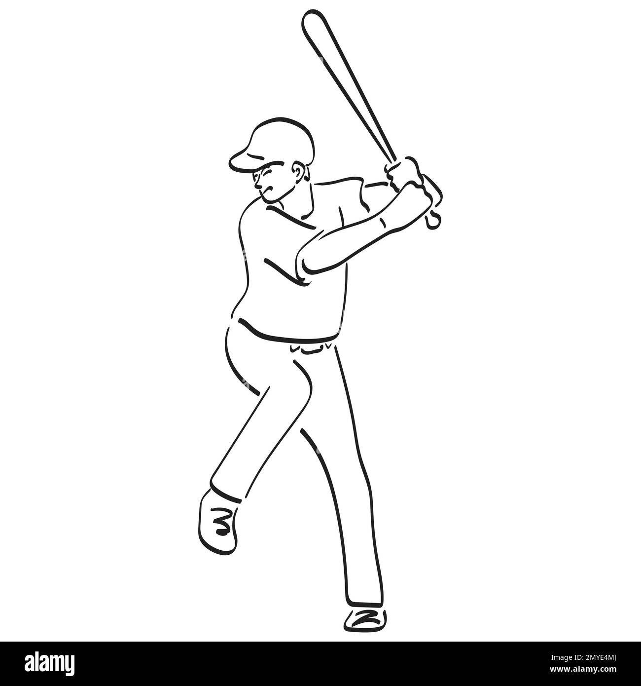 line art baseball players in dynamic action illustration vector hand