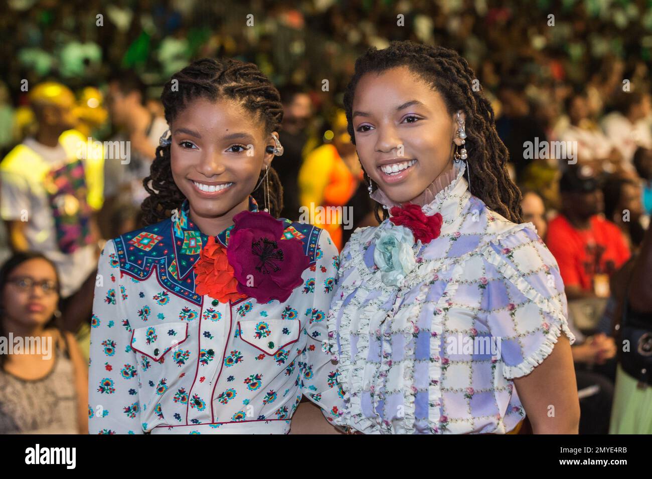 Chloe and Halle sing the national anthem at the BET Experience - Sprite  celebrity basketball game held at the Los Angeles Convention Center on  Saturday, June 25, 2016. (Photo by Willy Sanjuan/Invision/AP