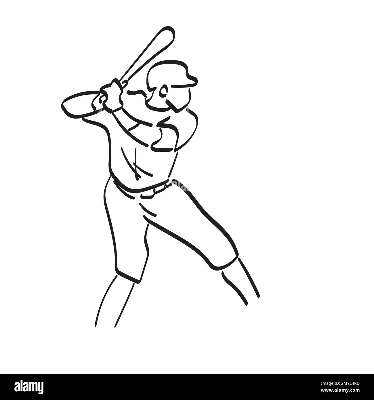 line art baseball player illustration vector hand drawn isolated on ...