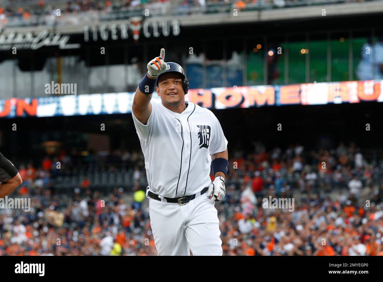 Detroit Tigers' Miguel Cabrera celebrates after being gifted a custom  guitar from the Cleveland Guardians before a baseball game, Sunday, Aug.  20, 2023, in Cleveland. (AP Photo/Nick Cammett Stock Photo - Alamy