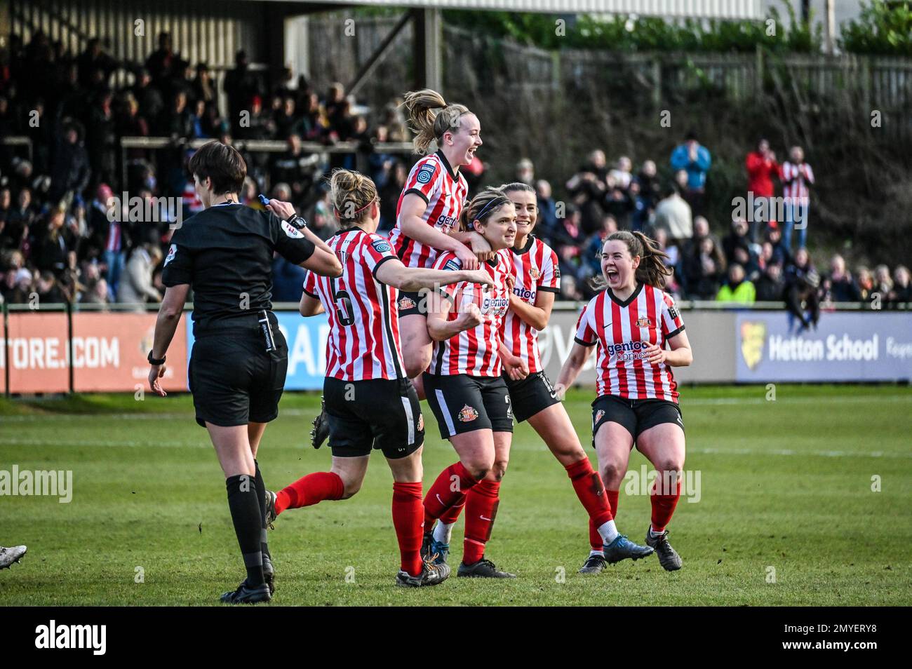 Sunderland Afc Women Celebrate Abbey Holmes Equalising Goal Against Manchester United Women In