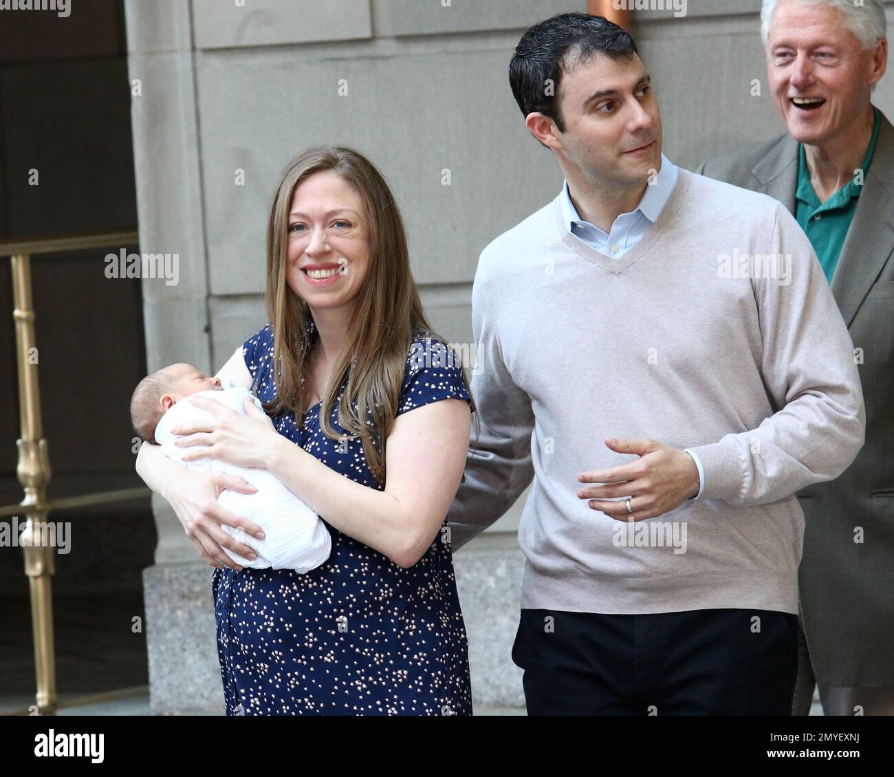 Marc Mezvinsky, right, and wife Chelsea Clinton with newborn son, Aidan