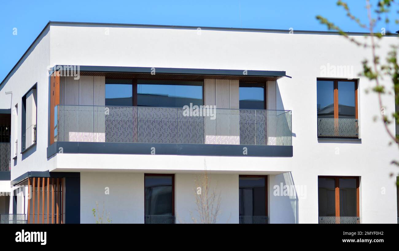 View of Modern residential building with new apartments in a green residential ...