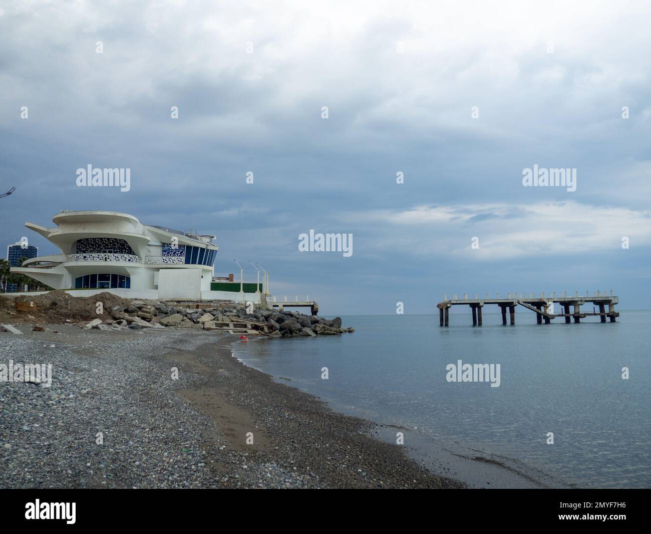 Seashore Building The building of unusual architecture on the seashore. Non-working ...