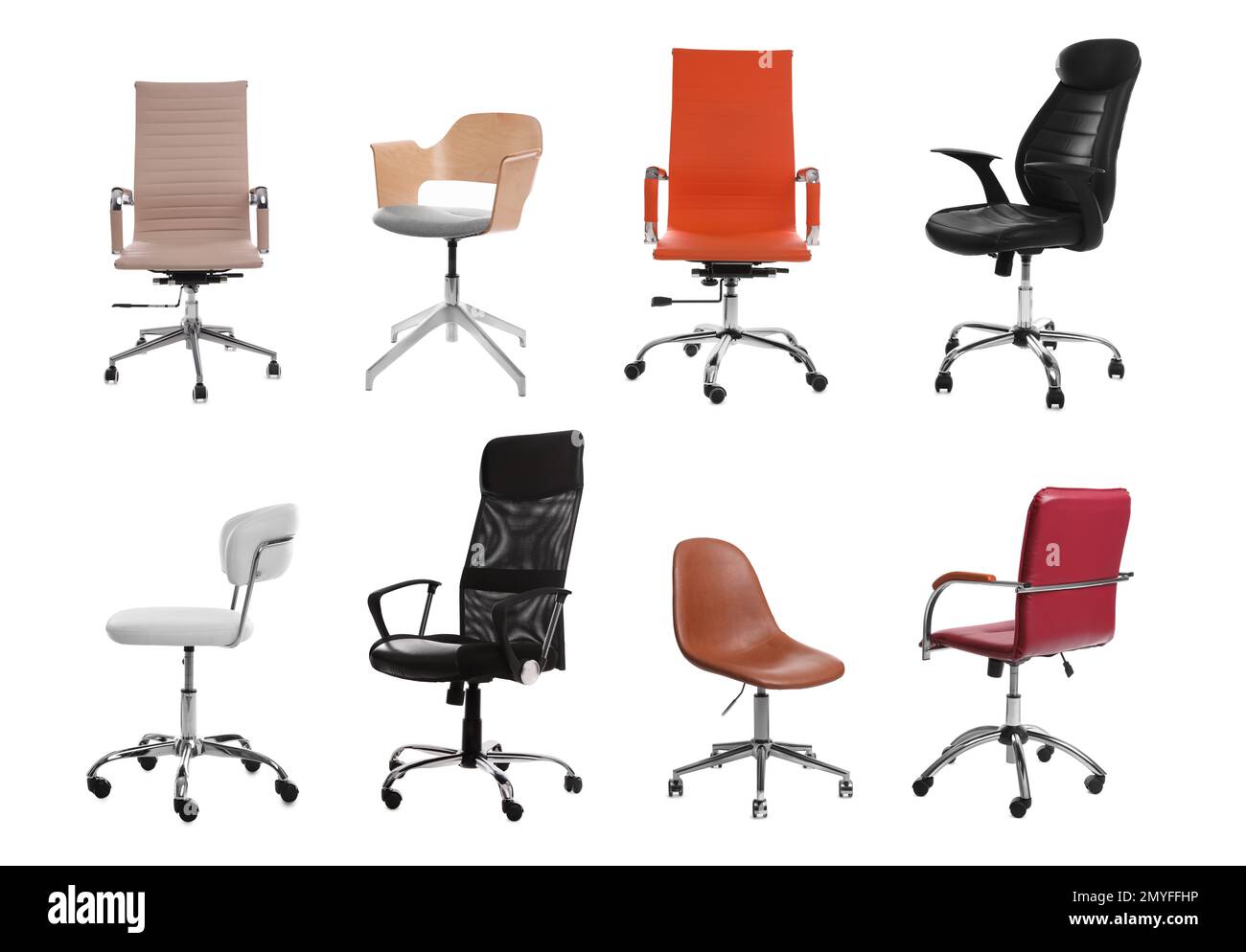Set of different office chairs on white background Stock Photo Alamy