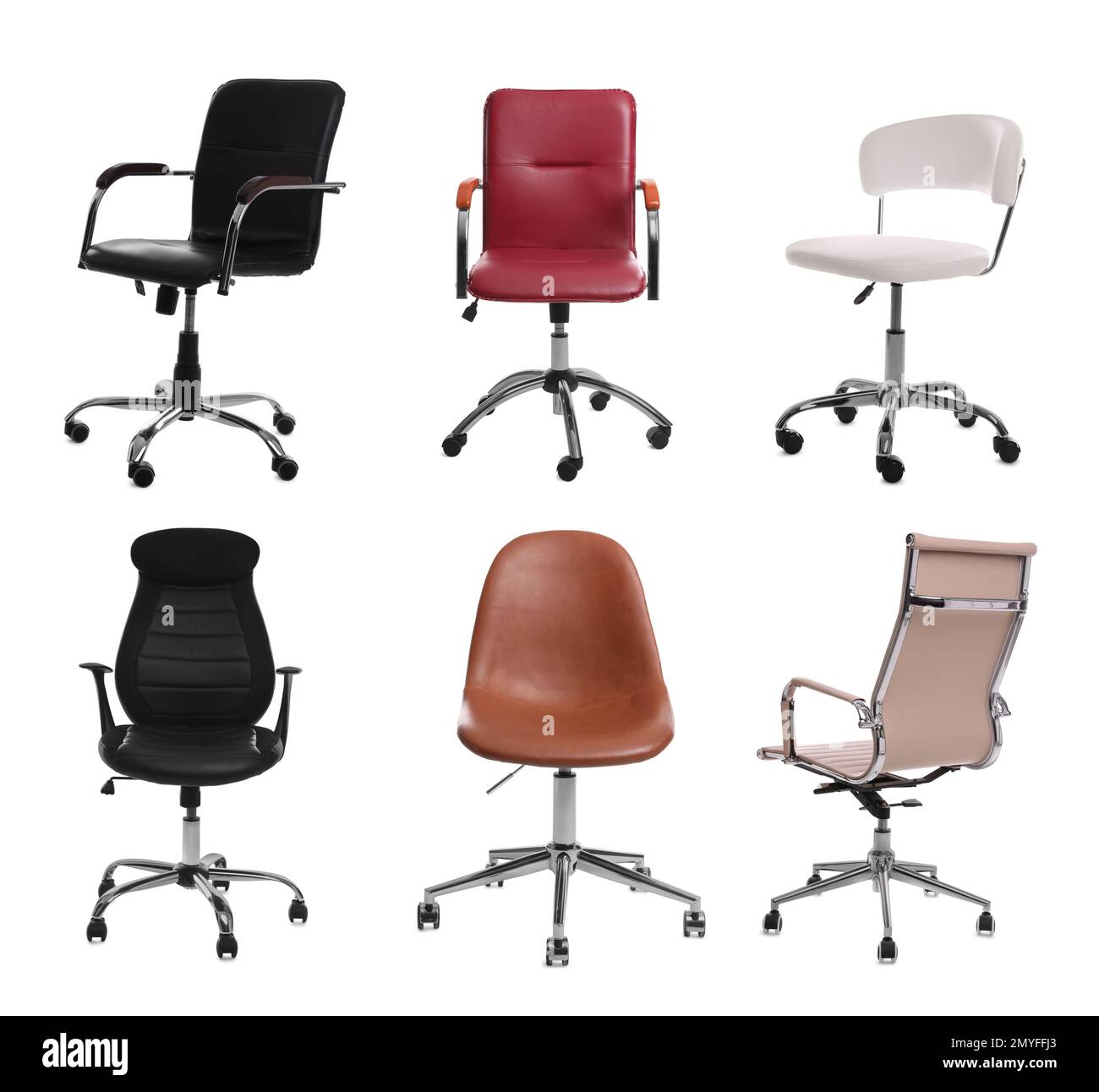 Set of different office chairs on white background Stock Photo Alamy