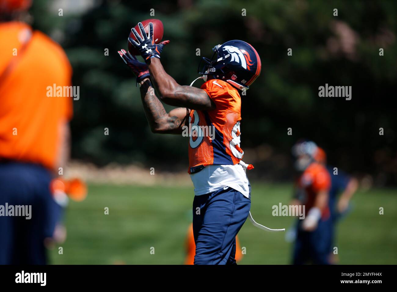 October 15, 2017: Denver Broncos wide receiver Demaryius Thomas (88) during  pre-game warm up of an NFL week 6 matchup between the New York Giants and  the Denver Broncos at Sports Authority