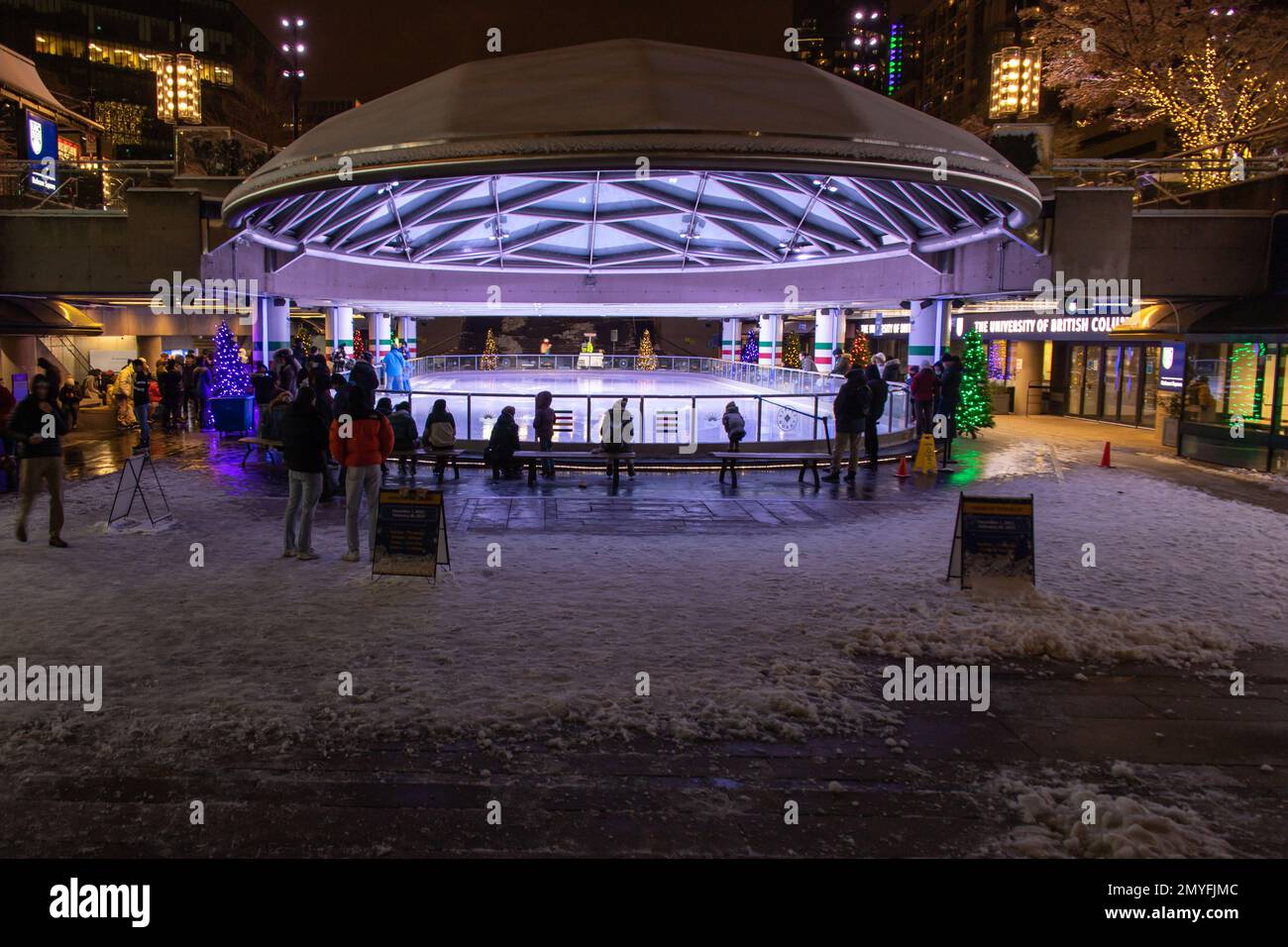 Vancouver, CANADA Dec 18 2022 Robson Square Ice Rink at evening