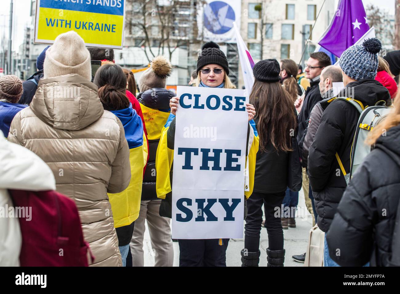 Munich, Germany. 4th Feb, 2023. Ukrainians and Germans thank the allies for sending tanks to Ukraine under the motto of 'Tanke Schoen''(Thank You). After months of the so-called 'Scholzing' by German Chancellor Scholz that analysts believe have cost lives and injuries, the allies have begun shipments of Leopard 2 and Abrams tanks. Despite the deliveries, analysts fear they may be too late as Russia is planning a decisive offensive. (Credit Image: © Sachelle Babbar/ZUMA Press Wire) EDITORIAL USAGE ONLY! Not for Commercial USAGE! Stock Photo