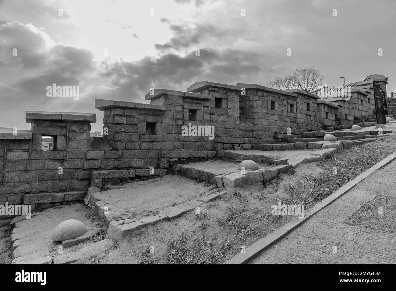 Seoul City Wall old fortress protecting capital of South Korea Stock