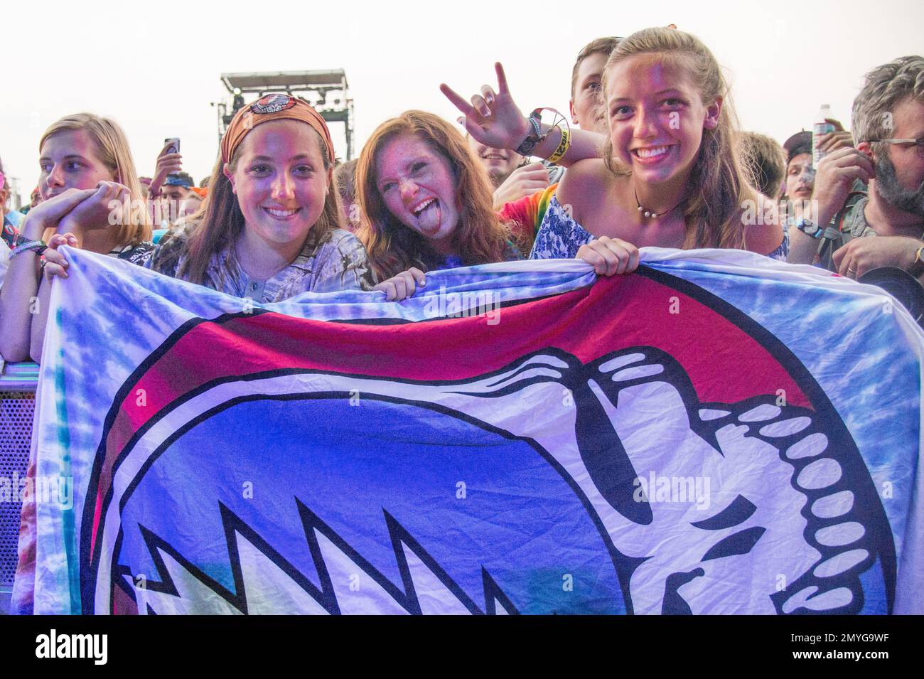 Fan goers pose before Dead & Co. performs at Bonnaroo Music and Arts ...