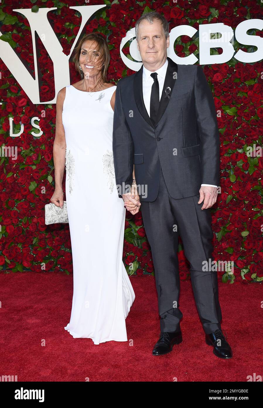 Kathleen Rosemary Treado, left, and Jeff Daniels arrive at the Tony