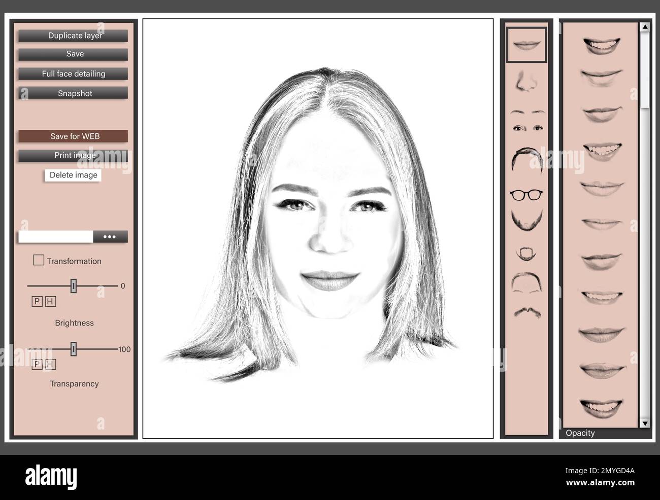 Facial composite software for reconstructing suspected person's face