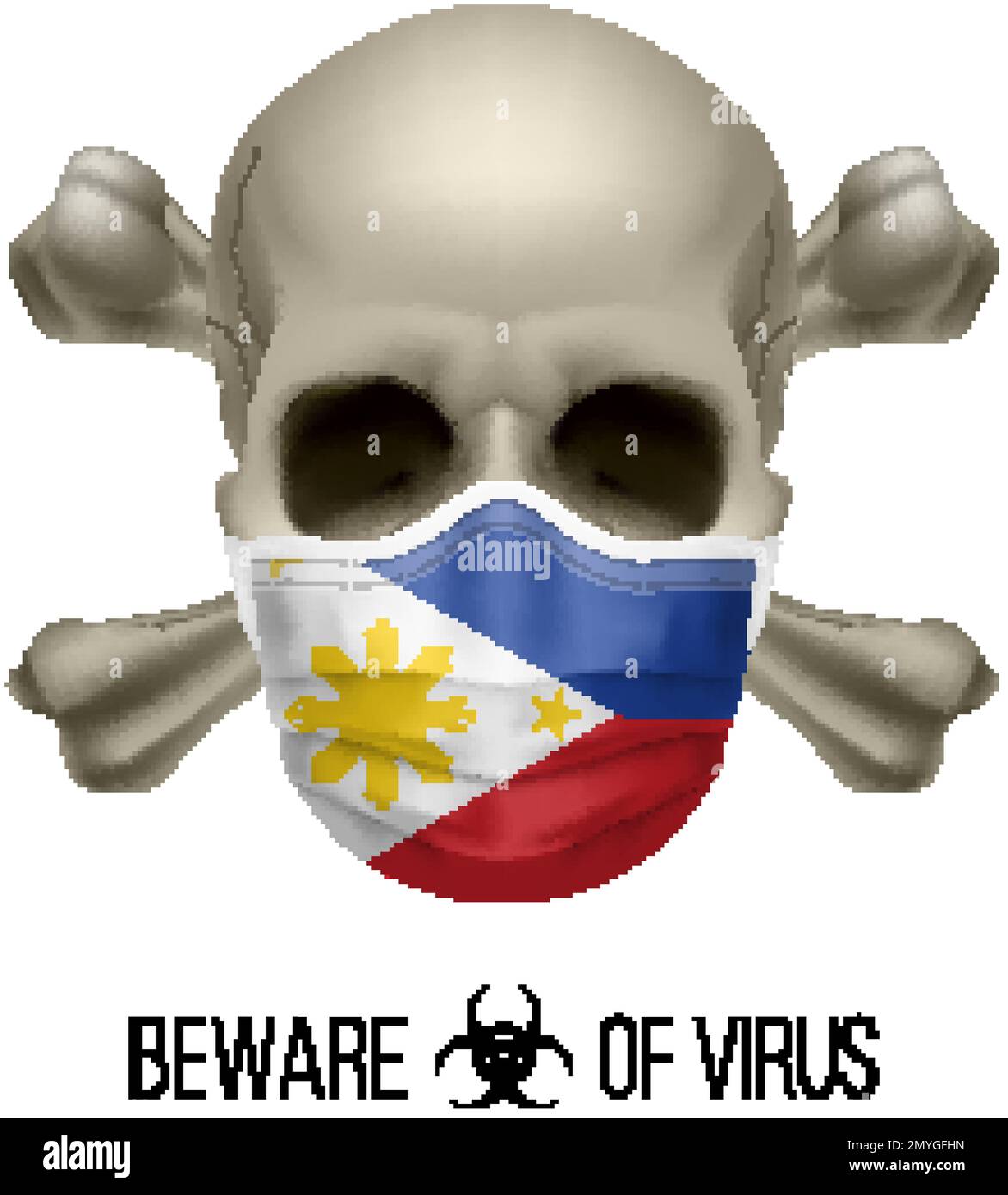 Human Skull with Crossbones and Surgical Mask in the Color of National