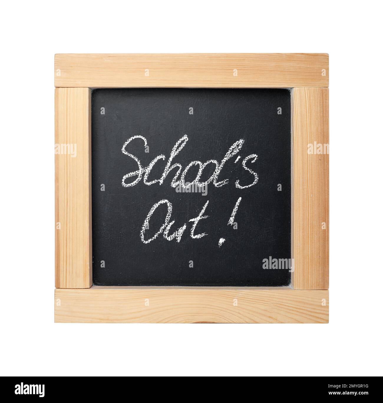 Chalkboard with text School's Out isolated on white. Summer holidays