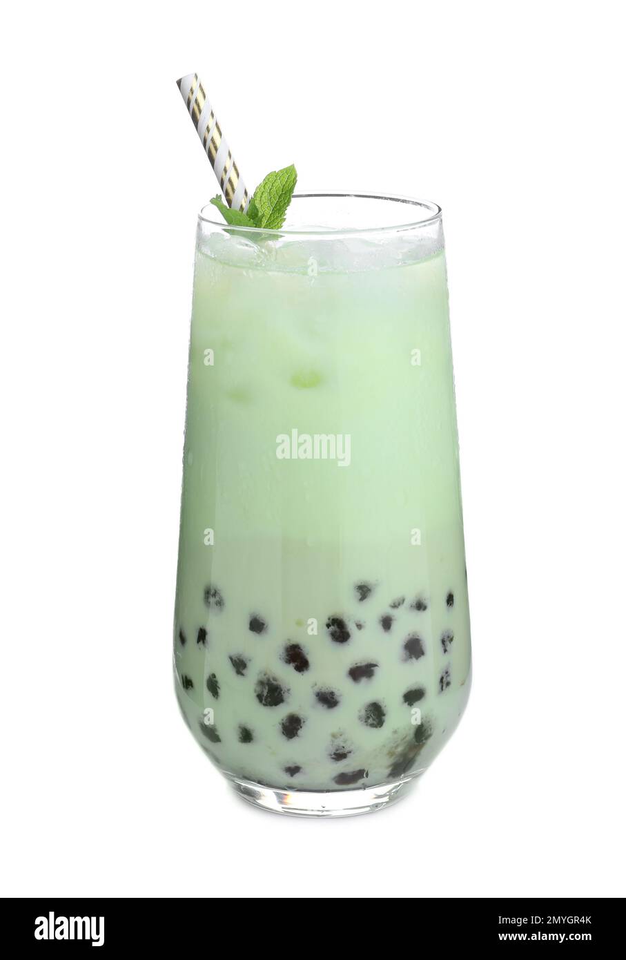Tasty milk bubble tea with mint isolated on white Stock Photo Alamy