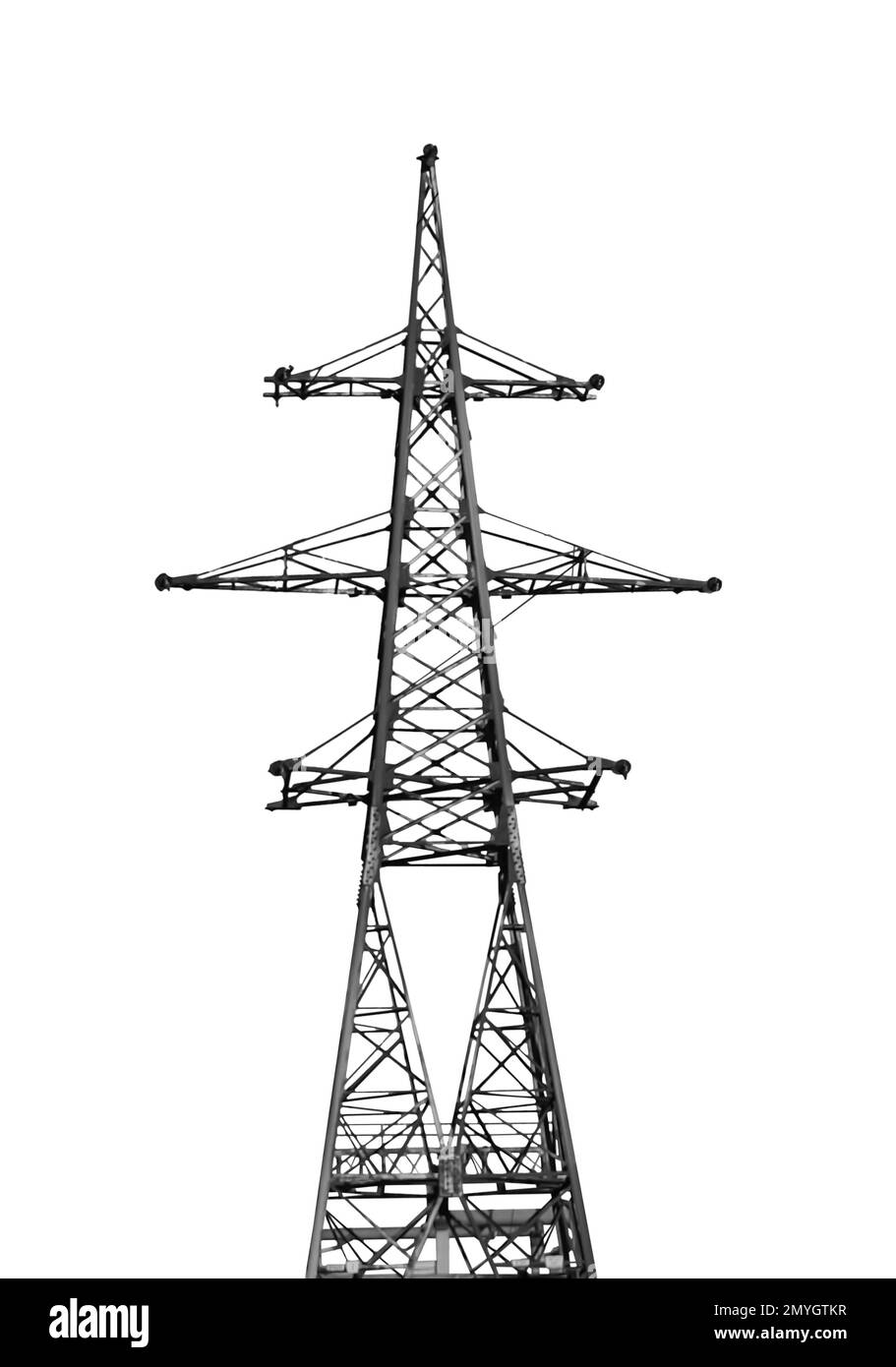 High voltage tower isolated on white. Electric power transmission Stock