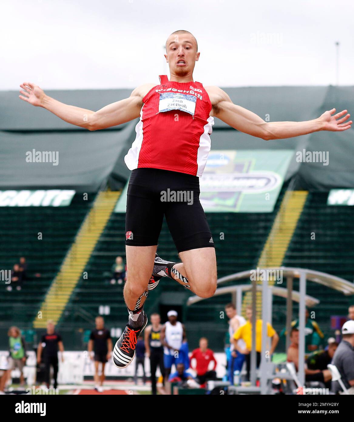 Wisconsin's Zach Ziemek competes in the long jump event in the