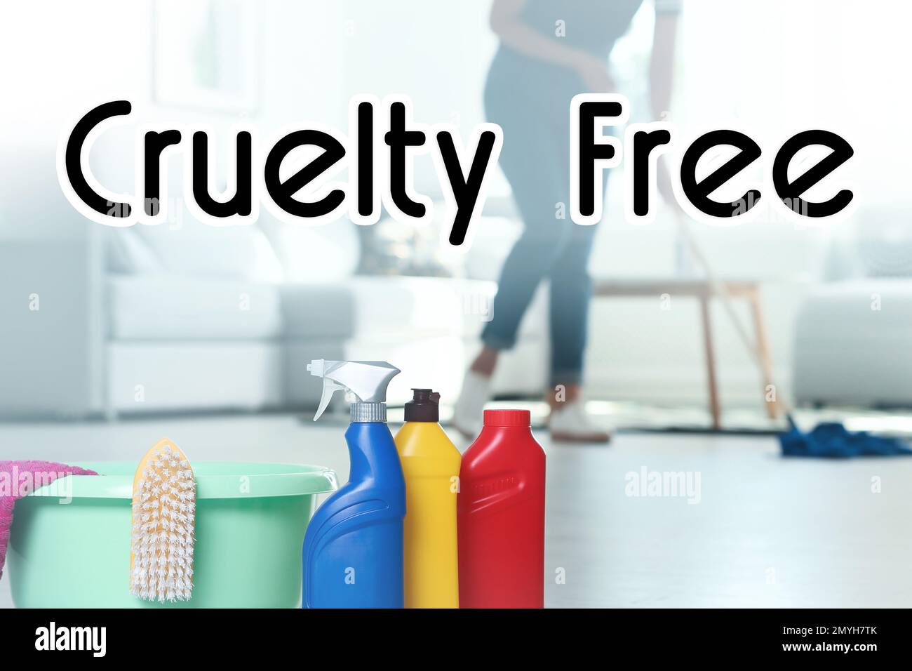 Cruelty free concept. Cleaning products not tested on animals in room Stock  Photo - Alamy