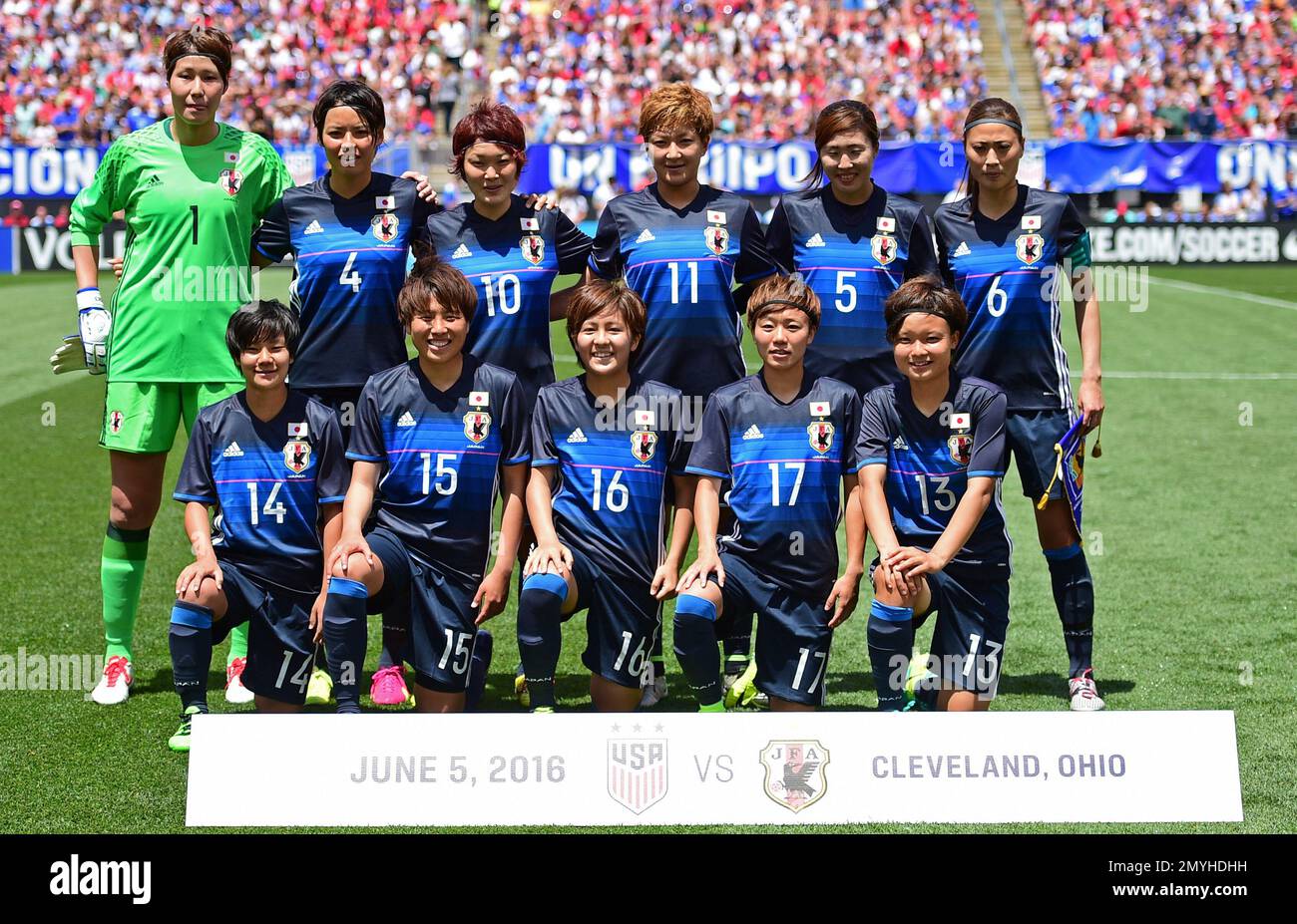 The Japanese Women's Soccer team poses for a team photo before of an