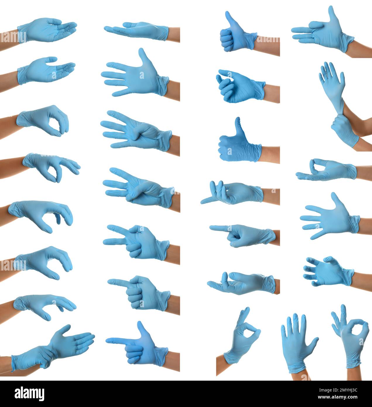 Protect your hands wear rubber gloves. Photos in collage on white