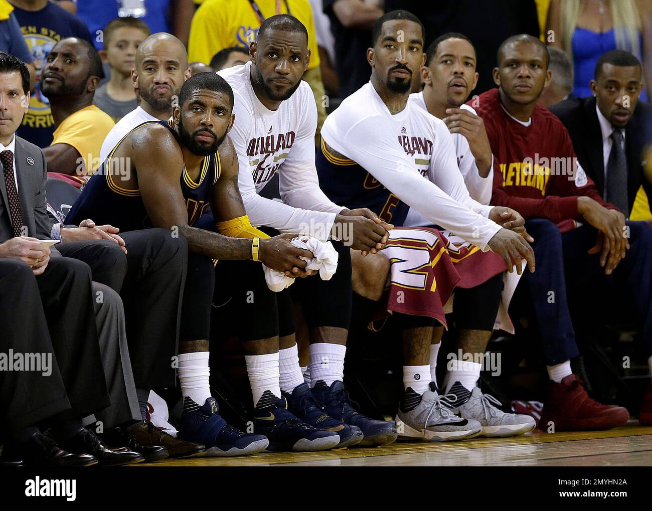 Cleveland Cavaliers Kyrie Irving from second from left LeBron