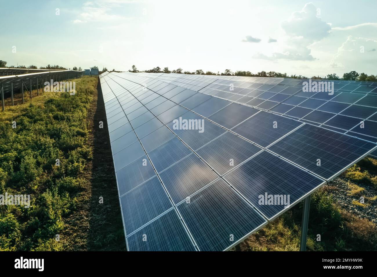 Solar panels installed outdoors. Alternative energy source Stock Photo ...