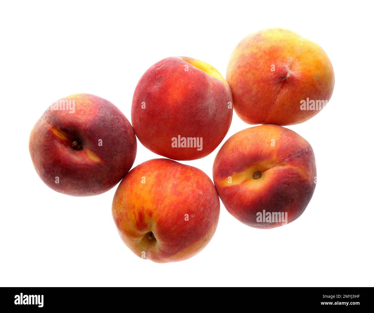 Delicious ripe juicy peaches isolated on white, top view Stock Photo ...