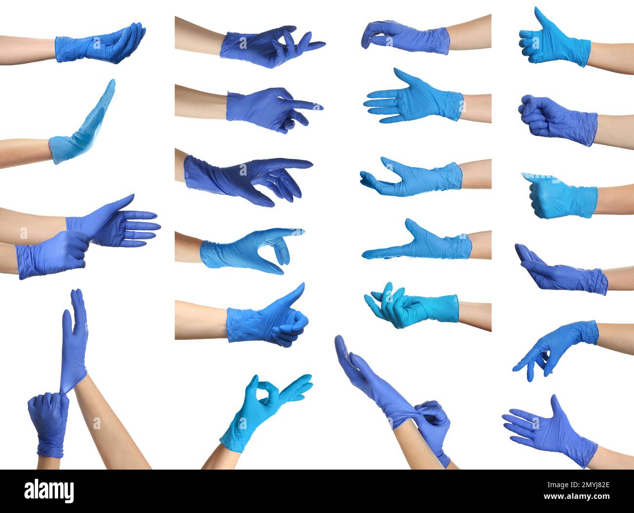 Protect your hands wear rubber gloves. Photos in collage on white