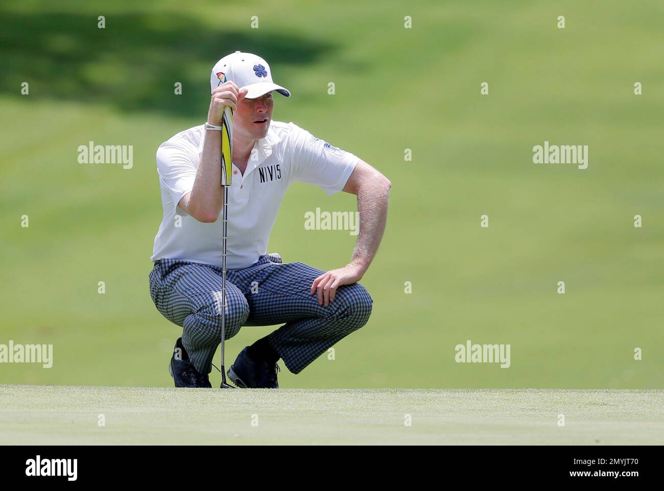 Kyle Reifers lines up his putt on the seventh green during the final round  of the Dean & DeLuca Invitational golf tournament at Colonial, Sunday, May  29, 2016, in Fort Worth, Texas. (