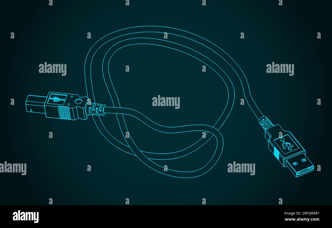 Stylized vector illustrations of USB Cable A-B Stock Vector