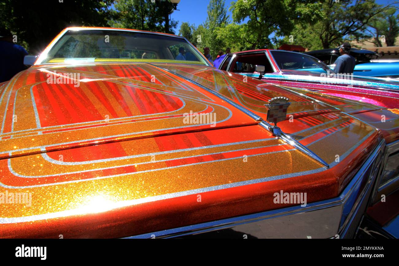 This May 22, 2016 photo shows a detailed lowrider paint job on display