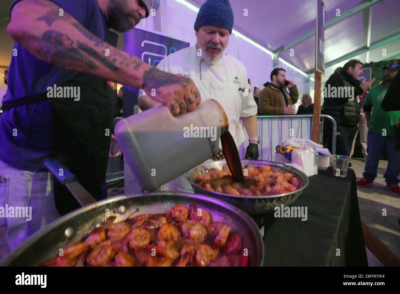 St. Louis, United States. 04th Feb, 2023. Professional chefs prepare cajun food for the crowds, at the St. Louis Mardi Gras 4th Estate Cooking Competition in St. Louis on Saturday, February 4, 2023. Cajun foods of all types will be available during the Mardi Grad parade celebration on February 18, 2023. Photo by Bill Greenblatt/UPI Credit: UPI/Alamy Live News Stock Photo