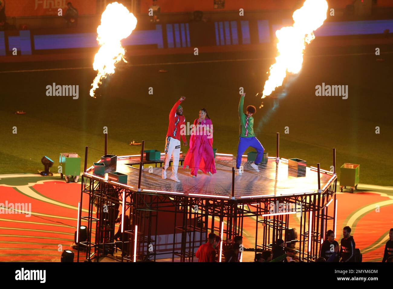 Algiers. 5th Feb, 2023. Artists perform during the closing ceremony of the 7th African Nations Championship at Nelson Mandela Stadium in Algiers, Algeria, Feb. 4, 2023. Credit: Xinhua/Alamy Live News Stock Photo